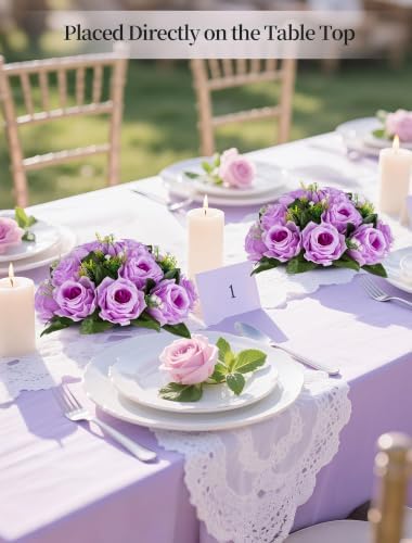 BLOSMON Flower Balls Wedding Rose Centerpieces 6 Pcs Lilac Fake Flowers Kissing Balls Decor Artificial Floral Arrangements Flower Bouquet of Roses Home Party Room Table DIY Decorations - Image 3