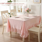 Blush White Gingham Ruffled Table Cloth Rectangular 120“x60” - Image 3
