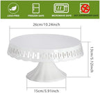 10" x 5.1" White Round Ceramic Cake Stand, Elegant Lace Cake Platter, Dessert Candy Fruit Cupcake Pie Stand, for Birthday Dinner Party Wedding Anniversary Baby Shower Engagement Christmas & Home Decor - Image 2