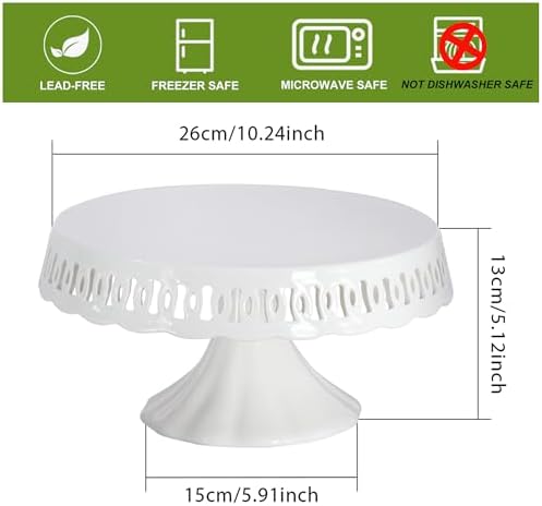 10" x 5.1" White Round Ceramic Cake Stand, Elegant Lace Cake Platter, Dessert Candy Fruit Cupcake Pie Stand, for Birthday Dinner Party Wedding Anniversary Baby Shower Engagement Christmas & Home Decor - Image 2