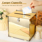Booson Metallic Gold Mirror Acrylic Wedding Card Box with Lock - Image 4