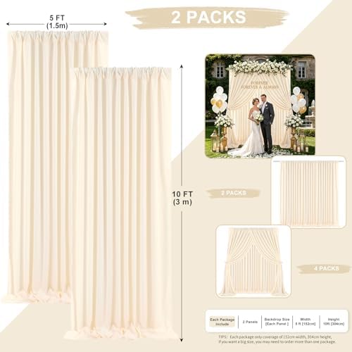 Beige Backdrop Curtains 10ftx10ft Wedding Polyester Photo Drapes - Image 3