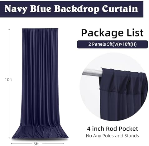 10ft x 10ft Navy Blue Backdrop Curtains for Parties Weddings, Wrinkle Free Silky Polyester Fabric Photo Backdrop Drapes, 2 Panels 5X 10 ft Navy Backfrounds Cloth for Birthday Graduation Photography - Image 5