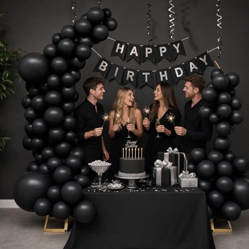 Balloon Arch Stand Kit Set with 145PCS Different Sizes Black Balloons – Metal Wedding Backdrop Frame with 8 Water Bags, Gold Semi-Open Arch for Birthday, Party Decorations Indoor Outdoor. - Image 5