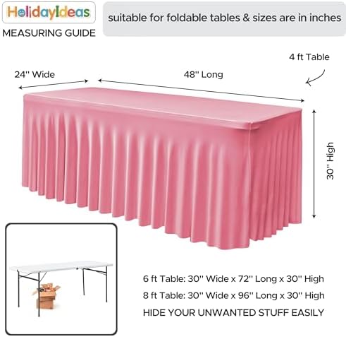 4 Pack Pink Spandex Table Covers 4ft Rectangle Ruffle Skirts for Party - Image 5