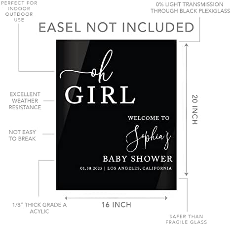 Andaz Press 16"x20" Black Acrylic Personalized Baby Shower Welcome Sign, Gender Neutral Large Custom Sign for Easel Stand, Oh Girl Baby Shower Decorations - Image 5