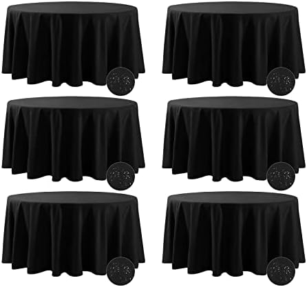 Fokitut 6 Pack Waterproof Round Tablecloth, 108 Inch, Stain Resistant and Wrinkle Polyester Table Cloth, Fabric Table Cover for Kitchen Dining, Wedding, Party, Holiday Dinner-Black by BalsaCircle