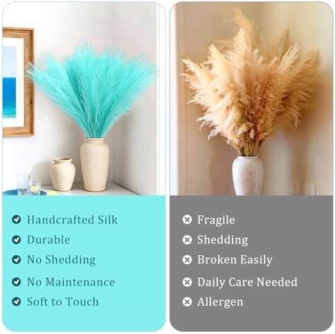 obbsie 50pcs Faux Pampas Grass, 21.6" Short Artificial Pompous Grass Branches for Vase Filler Home Table Centerpieces Wedding Decor (Light Blue) (Pack of 2) - Image 3
