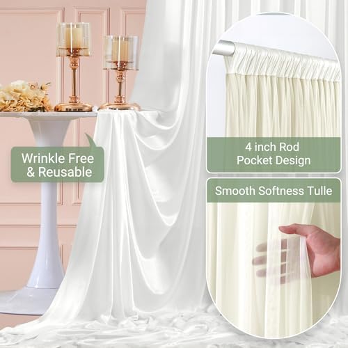 Ivory Tulle Backdrop Curtain for Parties Wedding,30ft x 10ft Wrinkle Free Curtain Backdrop,2 Layer Drapes for Backdrop,Polyester Back Drop for Bridal Shower Birthday Baby Shower Photography - Image 4