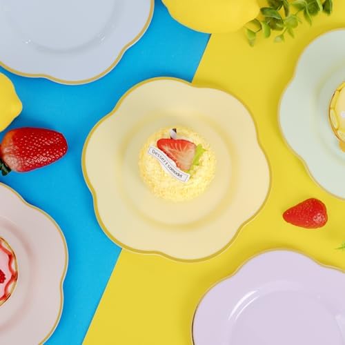 Liacere 50PCS Yellow Plastic Plates - Heavy Duty Yellow Disposable Plates -Yellow and Gold Plates Include 25PCS 7inch Desert Plates and 25PCS 10inch Dinner Plates for Party & Baby Shower & Wedding - Image 5