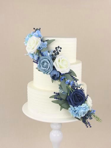 Rinlong 3Pcs Premade Cake Flowers, Navy Blue Wedding Cake Decor - Image 3