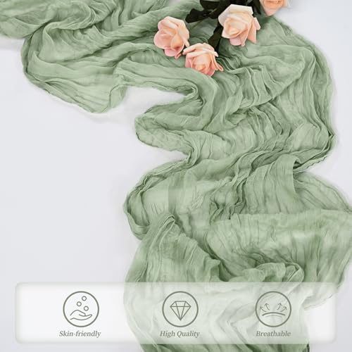12 Pack Sage Green Cheesecloth Table Runner 10FT Rustic Gauze Fabric Cheese Cloth Table Runner for Wedding Bridal Baby Shower Table Decor 20 x 120 Inch Long Boho Sheer Birthday Party Table Decorations - Image 5