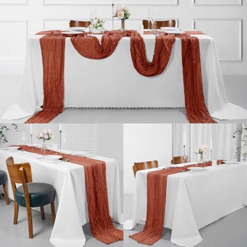 30 Pack Terracotta Cheesecloth Table Runner 9FT Rustic Sheer Table Runners 17x108 Inch Gauze Boho Runner for Wedding Bridal Baby Shower Birthday Party Table Decorations - Image 6