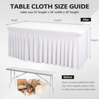 Wish Care 8 Pack White Spandex Table Clothes for 6 Foot Rectangle Tables, 6FT Wrinkle Free Fitted Tablecloths Ruffles Design Table Cloth for Party, Banquet, Wedding and Events - Image 3