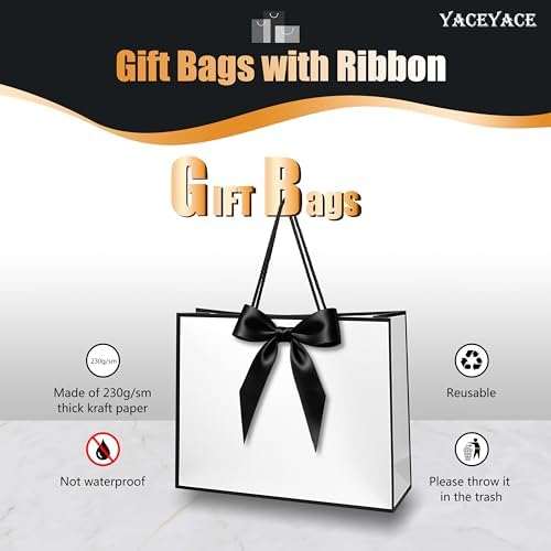 YACEYACE Gift Bags with Ribbon, 20Pack of White Gfit Bags with Bow, Card - Image 5