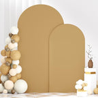 FANPROMS Khaki Arch Cover Set of 2 Arch Backdrop Stand Cover 6FT 7.2FT Spandex Fitted Arch Backdrop Cover Brown Wedding Arch Covers Stretchy Backdrop Arch Cover Backdrop Fabric for Wedding Party Decor - Image 2