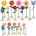 11 PCS Double‑Sided Wildflower Decorations with Wooden Base felt flowers by Unknown