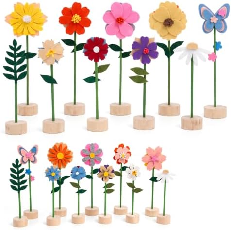 11 PCS Double‑Sided Wildflower Decorations with Wooden Base felt flowers by Unknown