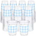 100 Pcs Blue Gingham Plastic Cups for Party Supplies, 12 oz by Ferrochef