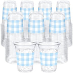 100 Pcs Blue Gingham Plastic Cups for Party Supplies, 12 oz by Ferrochef