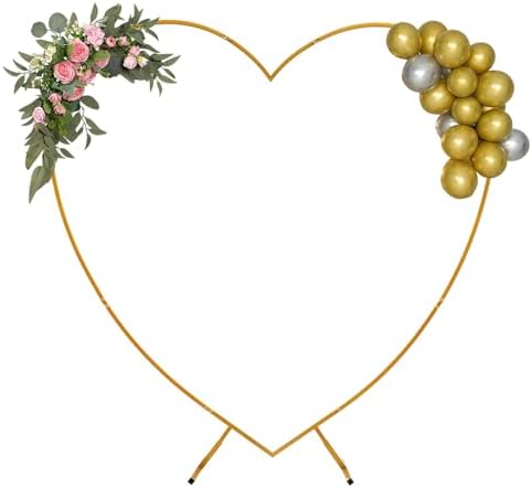 Heart Shape Wedding Arches for Ceremony, 6.9FT Gold Love Arch Backdrop Stand, Metal Heart-Shaped Balloon Arch Frame for Wedding Baby Shower Bridal Birthday Christmas Party Decorations by KONGKUNI