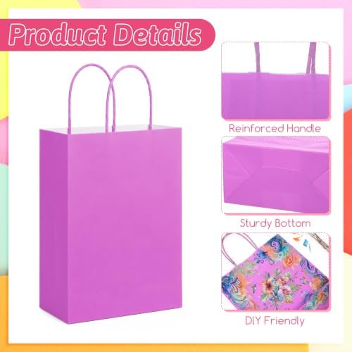 100Pcs Small Paper Gift Bags with Handles 6.3"x3.15"x8.66" Colorful Paper Party Favor Bags with Handles Paper-Gift-Bags Bulk for Birthday Baby Shower Crafts Wedding Party Supplies (10 Colors) - Image 3