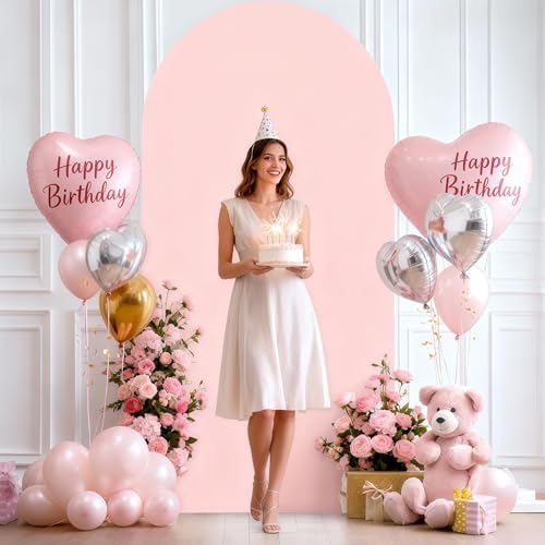 6.6FT Dusty Rose Arch Cover - Polyester Fitted Wedding Arch Stand Covers Round Top Chiara Arch Backdrop Cover for Birthday Party Banquet Photo Background Decoration - Image 6