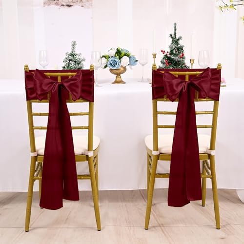 fani Burgundy Satin Chair Straps Bows,120 PCS 7x108 Inch,Chair Sash - Image 5