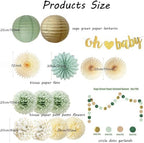 Sage Green Tissue Paper Party Decor Set, Paper Fans Pom Poms Lanterns Dot Garland for Baby Shower - Image 2