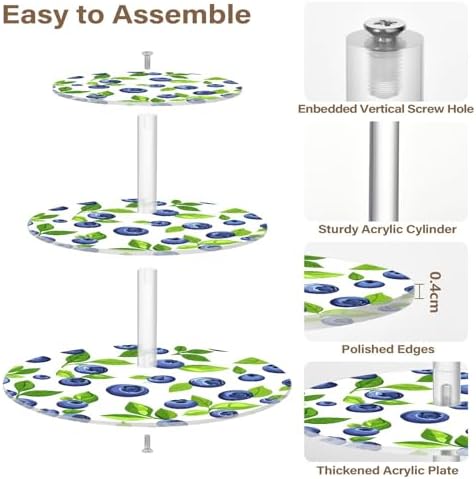 Fresh Blueberries 3 Tier Acrylic Cupcake Stand Round Tiered Cupcake Tower Dessert Tea Party Serving Platter for Wedding, Tea Party, Birthday, Baby Shower - Image 2