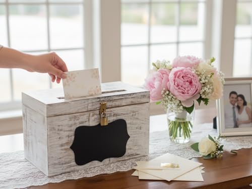 Wooden Wedding Card Box with Slot & Lid | Graduation Card Box | Rustic Vintage Decorations for Reception for Wedding Registry Gifts, Honeymoon Funds & Money | Baby & Bridal Shower -12"X9.5"X5" - Image 2