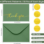 Motiskyy 200 Set Thank You Cards with Envelopes, 4x6 Gold Foil Blank,Green - Image 2