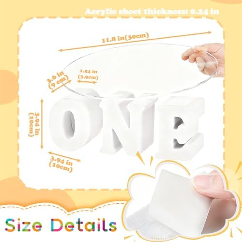 One Letters Birthday Cake Stand,12 Inch,White Round - Image 2