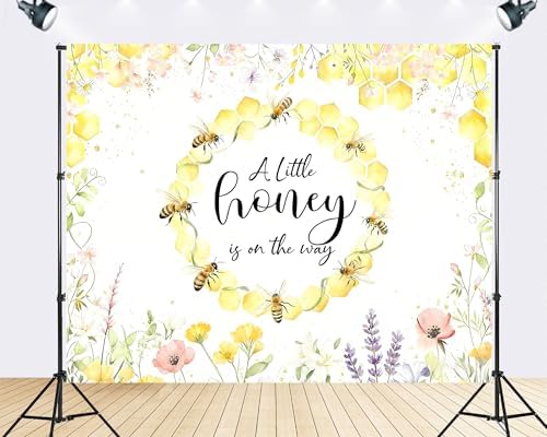 Trykid 10x8ft A Little Honey is on The Way Backdrop Honey Bee Watercolor Floral Yellow Honeycomb Photography Background Baby Shower Gender Reveal Party Decoration Photoshoot Studio Props Fabric - Image 2