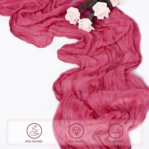 Hot Pink 20 Pack Cheesecloth Table Runner 10FT Boho Fabric Rustic Cheese Cloth Table Runner for Wedding 20 x 120 Inch Long Bridal Shower Baby Shower Gauze Sheer Birthday Party Table Decorations - Image 5