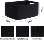 MiniArk Large Storage Baskets for Shelves, 17 x 13 x 7.5” Closet Organizers Bins for Clothes Blanket Towels, Baby Nursery, Toy Baskets Box, Woven Rope Baskets, 3 Packs Black - Image 2