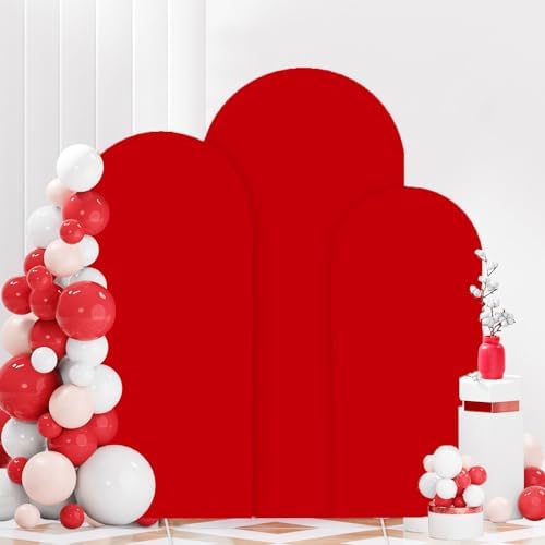 FANPROMS Arch Covers Set of 3 Red Arch Cover 5FT 6FT 7FT Fitted Spandex Arch Cover for Arch Stand Covering Chiara Arch Cover Stretchy Fabric for Wedding Banquet Decoration - Image 4