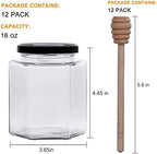12 Pack 16 oz Hexagon Glass Honey Jars with Black Lids - Image 2