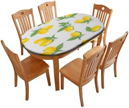 Lemon Love Print Oval Tablecloth Greaseproof Waterproof Elastic for Dining Table Buffet Parties and Camping Fits for 42" x 60" Oval Table by ZNCTFMR
