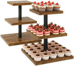 IBUYKE Cupcake Stand,Set of 2,Square Dessert Display Stand,Brown TLJ014H-2 by IBUYKE