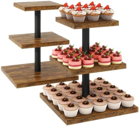 IBUYKE Cupcake Stand,Set of 2,Square Dessert Display Stand,Brown TLJ014H-2 by IBUYKE