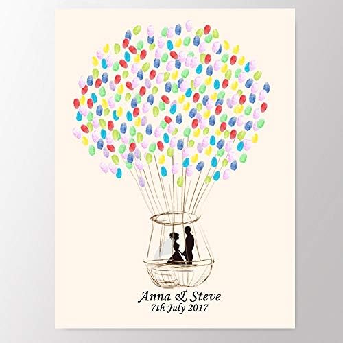 Personalized Wedding Guest Book for Party Decorations,Sweet Lover in Fire Balloon DIY Fingerprint Guests Sign in Book with Ink Pad Wedding Gifts for the Couple-60x80cm by Unknown