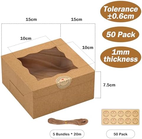 50Pcs 6x6x3 Inch Cookie Boxes with Window, Boxes for Baked Goods - Image 4
