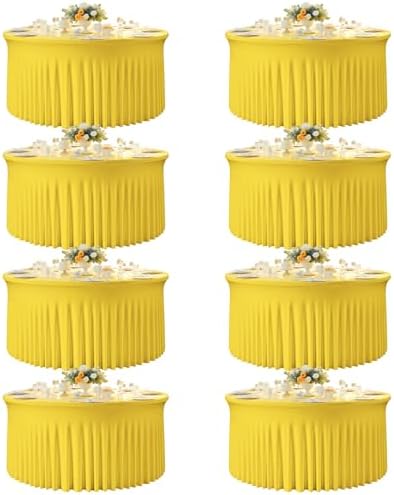 8 Pack 132 inch Yellow Round Tablecloth, Circle Stretch Table Cloths for 6 FT Tables, Wrinkle Free Round Table Skirt for Wedding Birthday Photography Party Social Events Engagement Party Decorations by Creativepartyuniquedecorat