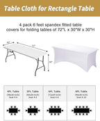Fixwal 4 Pack 6FT White Tablecloth Rectangle Spandex Fitted Table Cover - Image 3