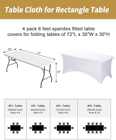 Fixwal 4 Pack 6FT White Tablecloth Rectangle Spandex Fitted Table Cover - Image 3