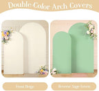 Beige Green Arch Backdrop Cover Set of 2 Party Wedding Sage Green Arch Covers Stretchy Backdrop 7.2FT 6FT Baby Shower Bridal Shower Photo Birthday Arch Stand Cover Spandex - Image 3