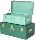 Vixdonos Decorative Large Metal Box Storage Trunk Chest Set of 2 College Dorm Organizer with Hardware Hasps and Handle for Home Deocr,23.7X14.2X9.5 Inches by Vixdonos