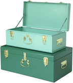 Vixdonos Decorative Large Metal Box Storage Trunk Chest Set of 2 College Dorm Organizer with Hardware Hasps and Handle for Home Deocr,23.7X14.2X9.5 Inches by Vixdonos
