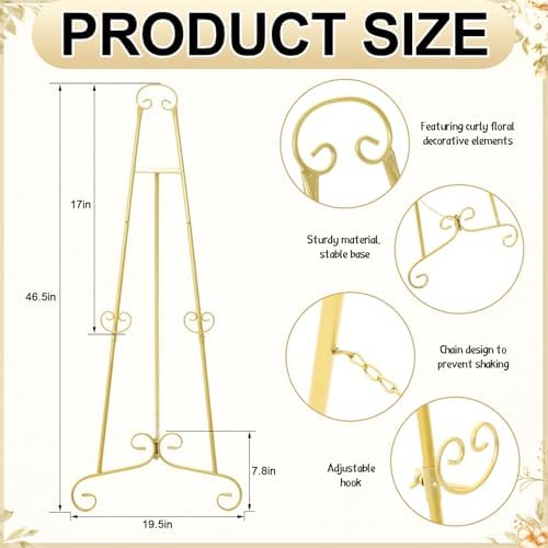 Feifeiya 2 Pcs Gold Floor Easel Stand 46 in, Trapezoidal Metal - Image 2